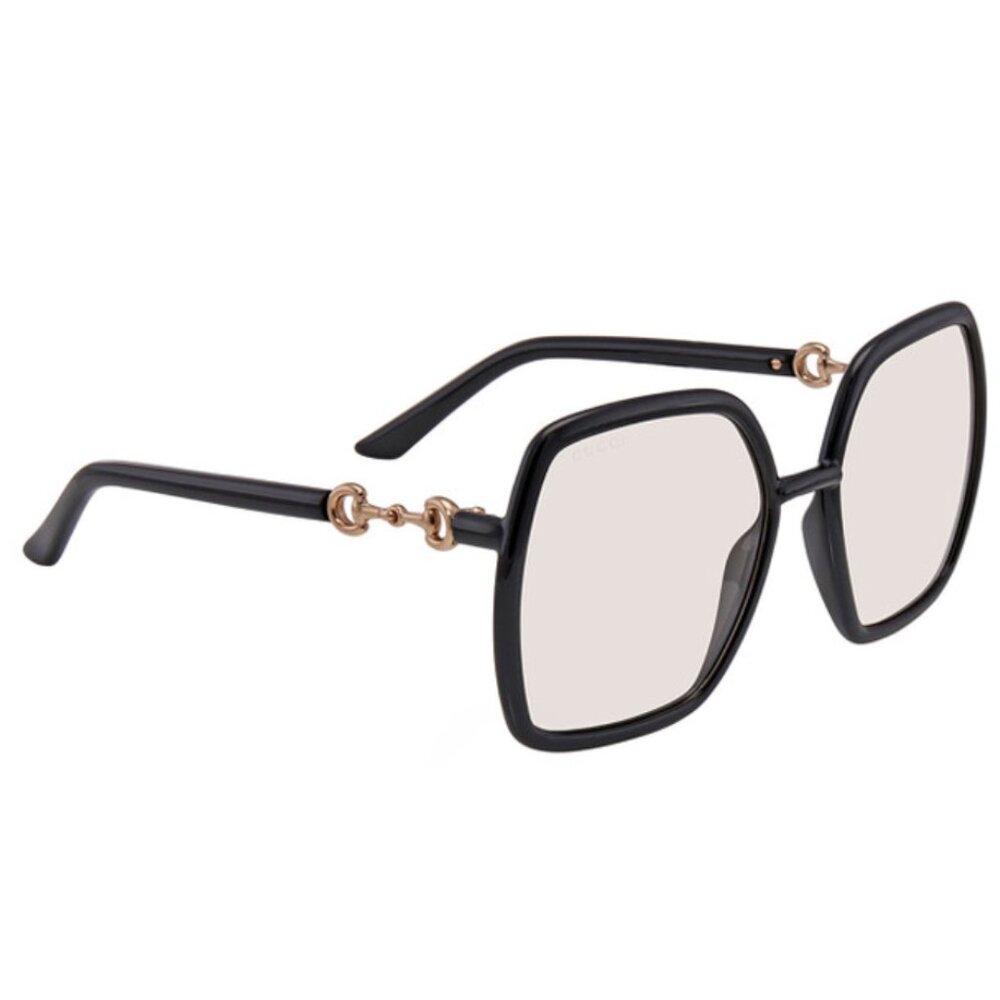 Gucci GG0890S Women's Hexagonal Designer Sunglasses Black Gold/Light Yellow 55mm
